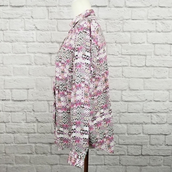 Maeve Anthro Islet pink white black print button front top women's size XSmall - Picture 4 of 9